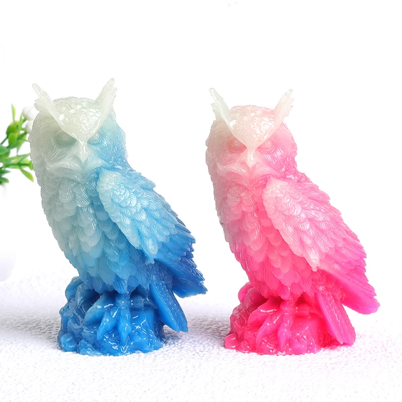 

1PC Silicone Figurine Moonstone Carved Owl Animal Ornaments Colorfull Crafts Handmade Figurine Home Decor Christmas Collect Gift