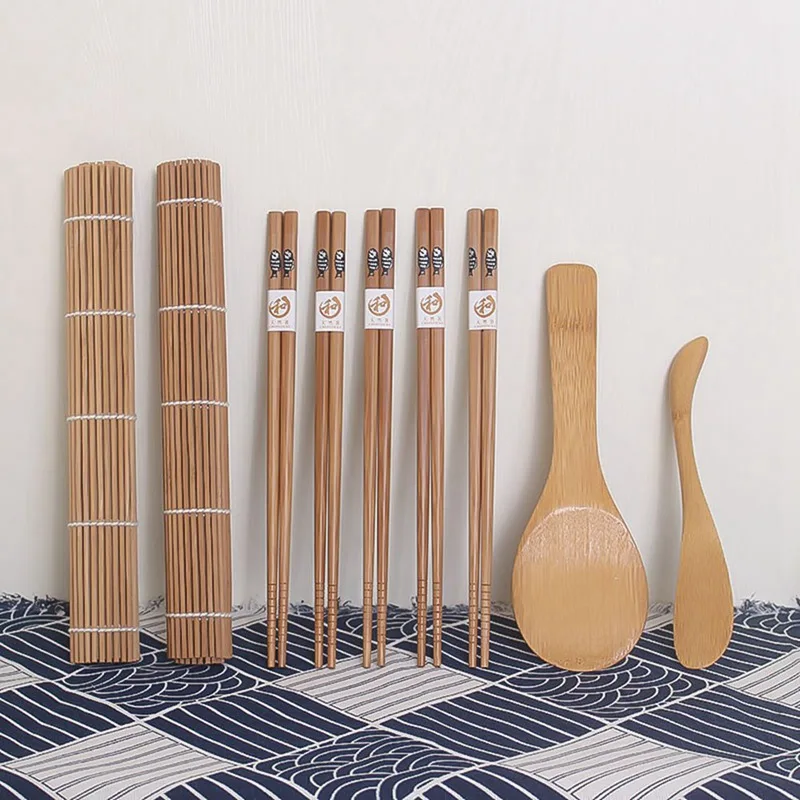 

For 9Pcs/set Sushi Maker Roller Bamboo Rolling Japanese Sushi Making Tools Mats Chopsticks Rice Spreader Wood Sushi Spoon Knife