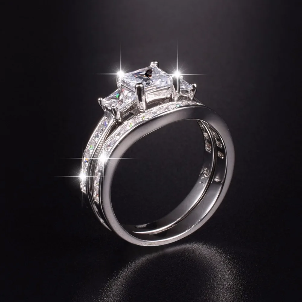 Модные женские комплекты колец с квадратными вставками из трех камней имитацией