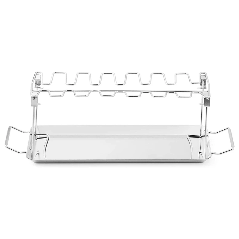 

Chicken Leg Wing Rack 14 Slots Stainless Steel Roaster Stand with Drip Pan for BBQ Chicken Leg Oven Grill Rack
