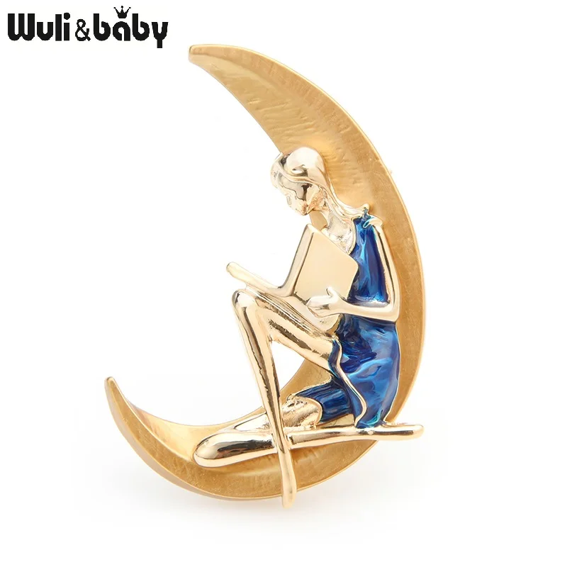 Wuli & baby сине красная брошь в форме книги для чтения на Луне девочек Женская Брошь