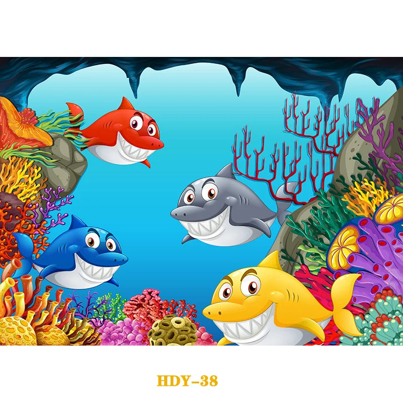 

Underwater World Cute Cartoon Shark Photography Background Baby Birthday Backdrop For Photo Studio Shoot Props 21519-32