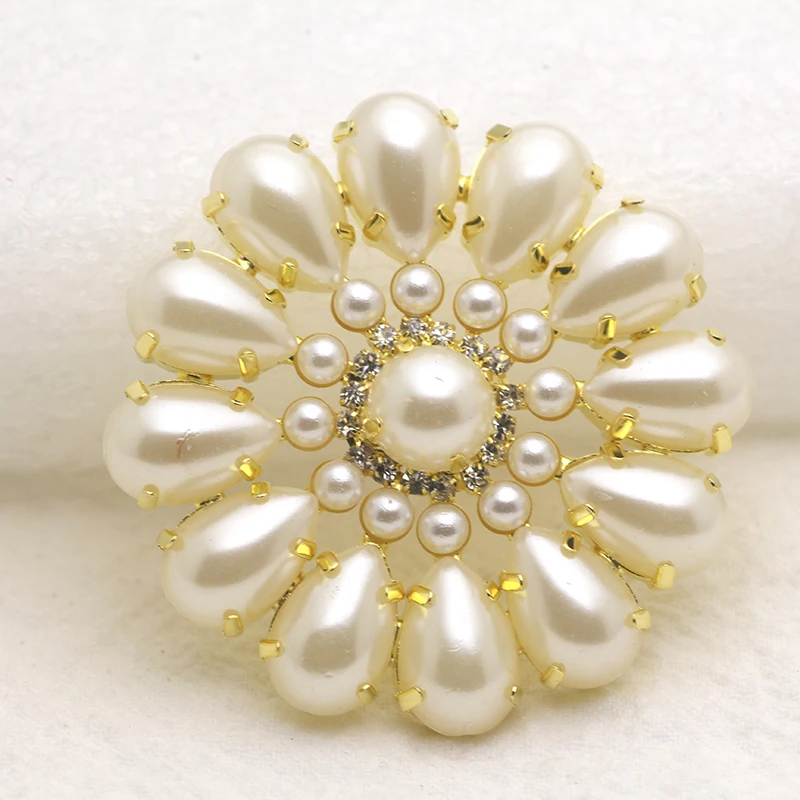 Круглые цветы стразы с белым жемчугом аппликация золотого или серебряного цвета