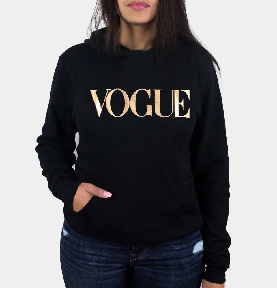 Vogue Принт толстовки с капюшоном надписью Мода 2020 длинным рукавом Для женщин
