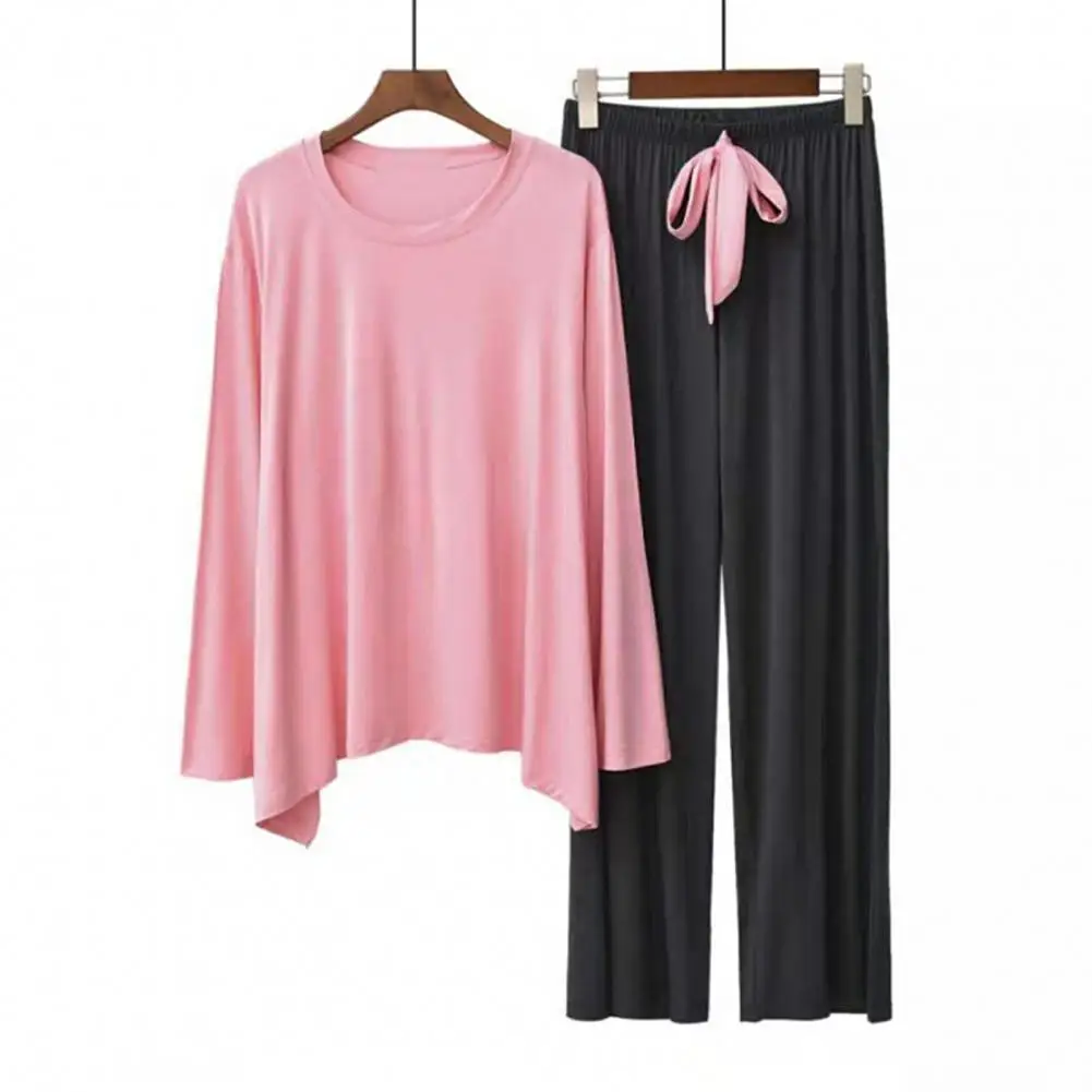 

New Stylish Women Long Sleeve Blouse T-shirt Pants Two Pieces Set Loose Cotton Sleepwear Homewear Set
