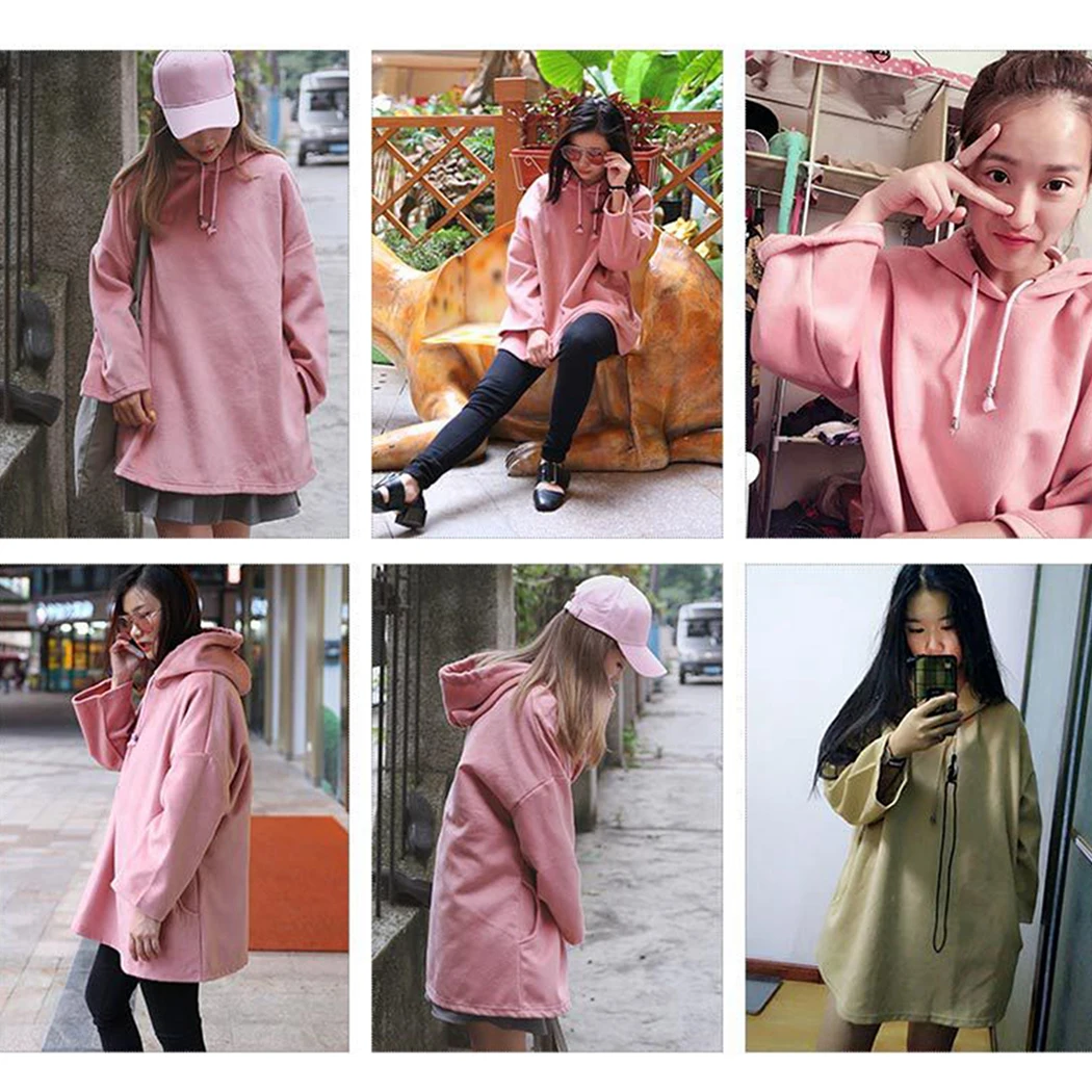 2019 Autumn Spring Plush Fleecy Cotton Hoodies Harajuku Midi Hooded Long Sleeve Loose Sweatshirt Oversize Pullovers Female Coat | Женская