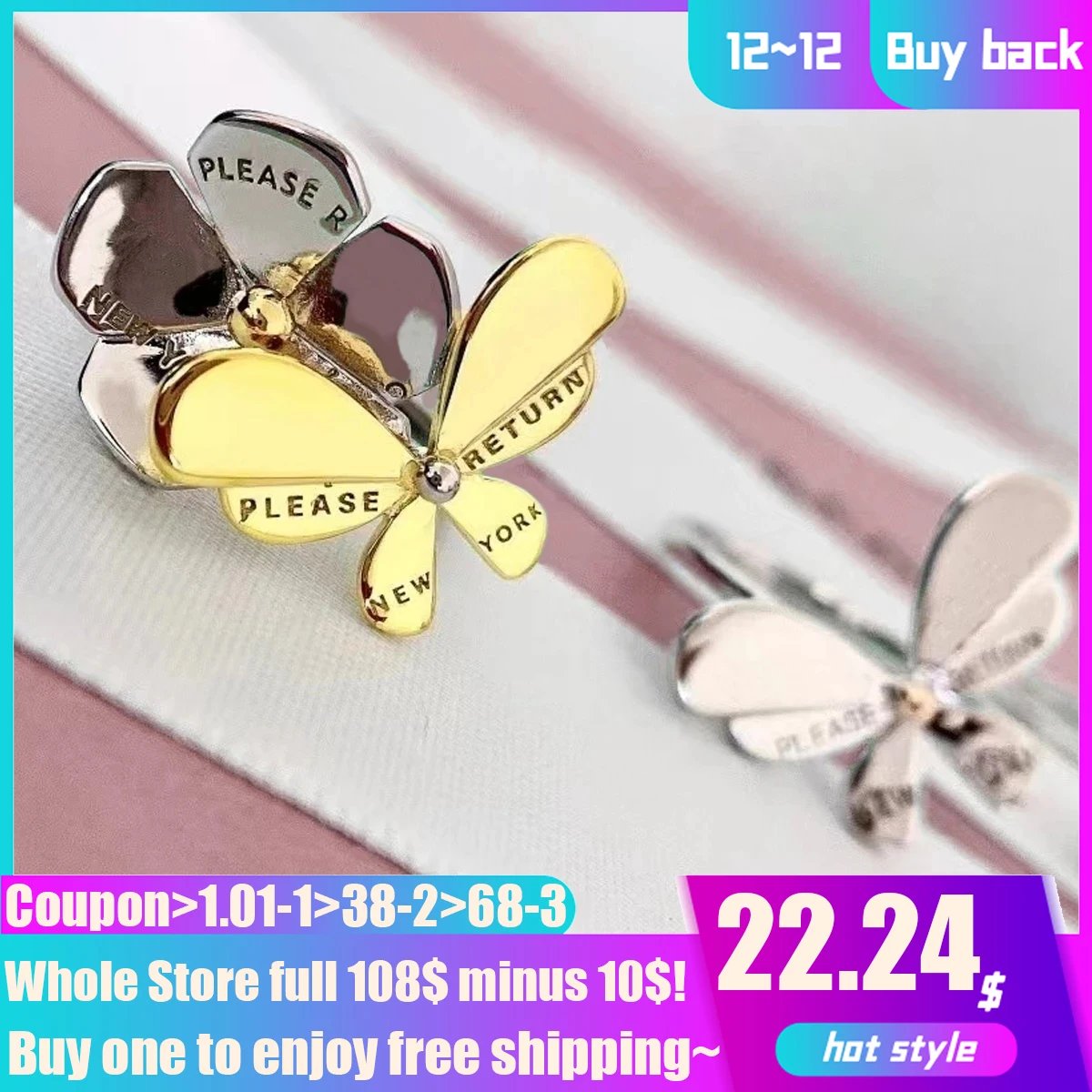 

Original classic famous luxury brand hot sale explosive butterfly flower rings exquisite ladies couple Christmas black five gift