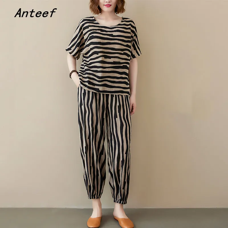 Хлопковая Винтажная летняя повседневная футболка в полоску комплект из 2