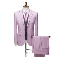 2020 spring autumn fashion european style suit for men wedding banquet groom get marriaged pure pink three piece sets