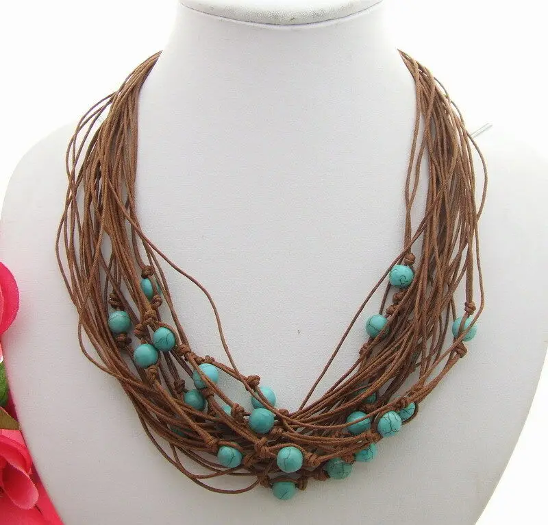 30Strds синий камень коричневый нить ожерелье|Цепочки| |