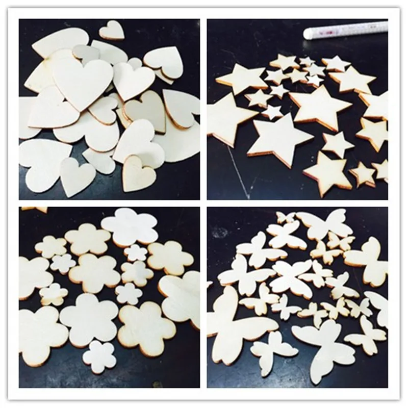 

10-80mm Unfinished Wood Butterfly/Star/Heart/Plum Shaped Natural Blank Wood Butterfly Shaped Slices Cutouts for DIY Crafts