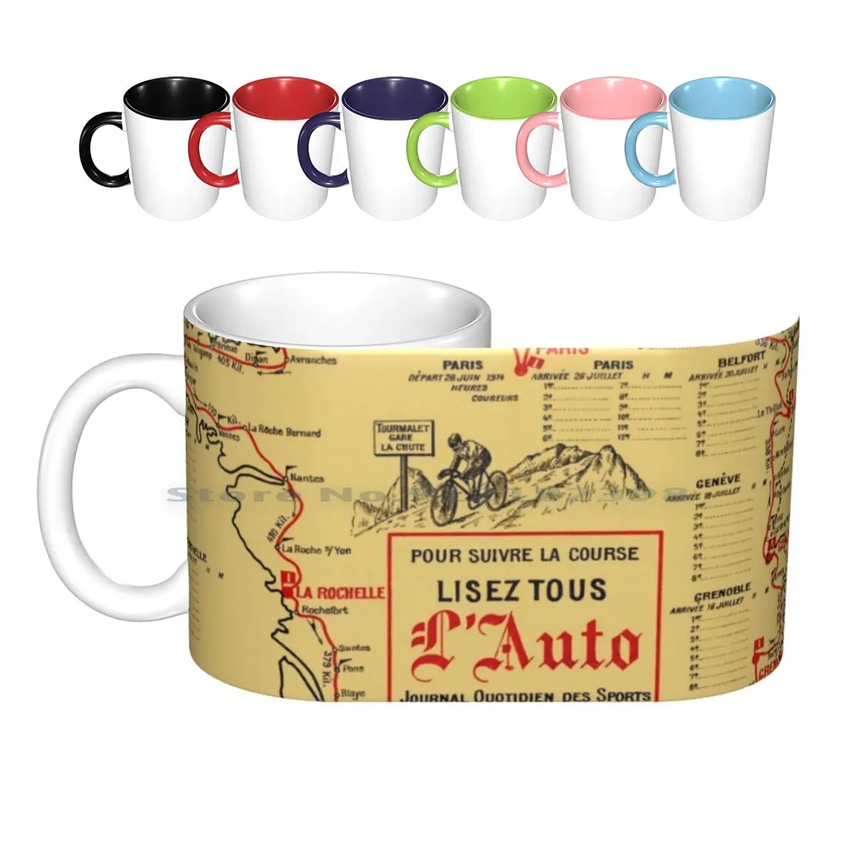 

1914 Ceramic Mugs Coffee Cups Milk Tea Mug Map Of Vintage Map Of Antique Map Of In 1914 Cycling France Creative Trending