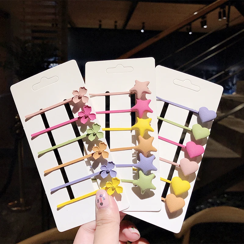 6 шт./лот Новинка Милые разноцветные заколки для волос в виде звездочек с цветами