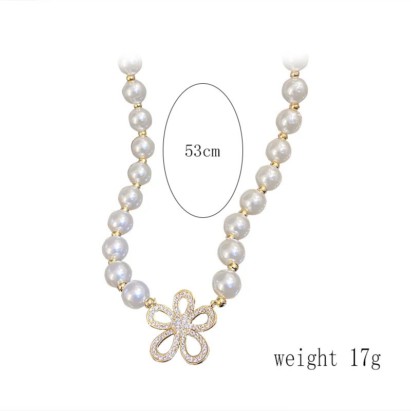 

New Pearl Hollow Flower Necklace Hand Beaded Luxury and Versatile Crystal Temperament Korean Jewelry for Women