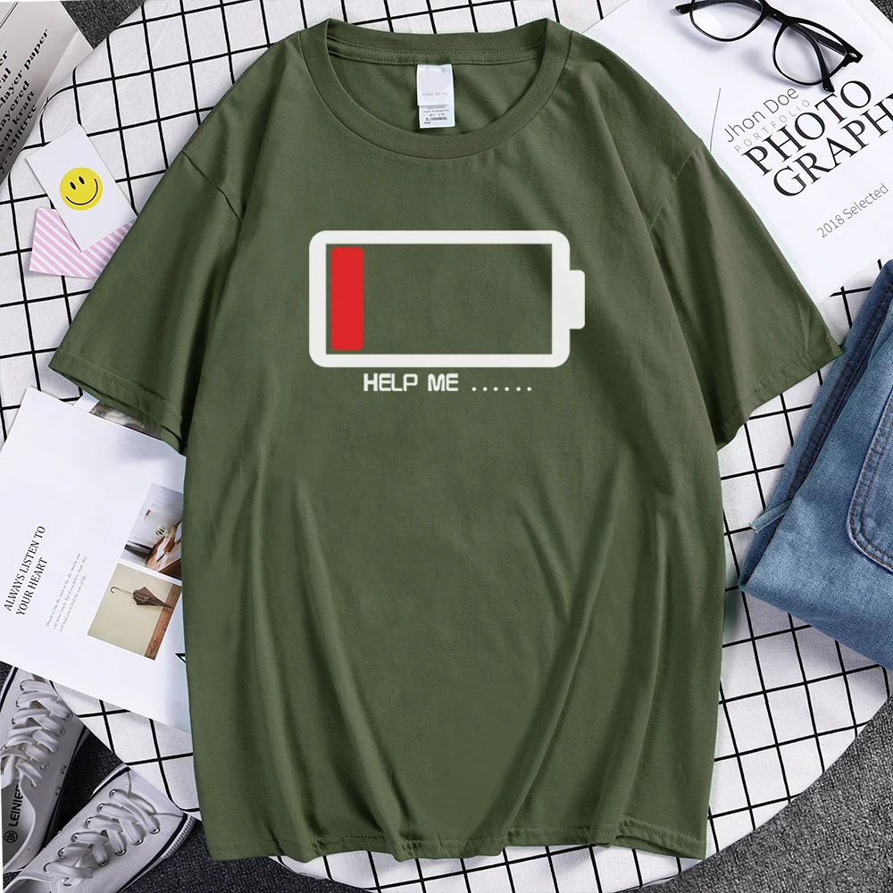 Мужская футболка с аккумуляторами Help Me из 100% хлопка высокого качества для