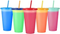 5 pack magical plastic cold water color changing cup with straw set creative tumbler discoloration changing reusable colour cup