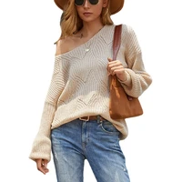 all match in autumn and winter solid color hollow knit sweater new plus size sexy off the shoulder loose sweater women
