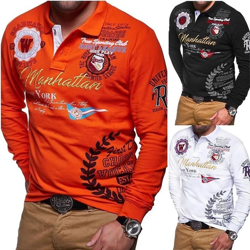 

ZOGAA New Mens Polo Shirt Long Sleeve Casual Brand Letter Printed Men Polo Shirts 2020 Hot Shirt Tops Men Polo Plus Size S-3XL