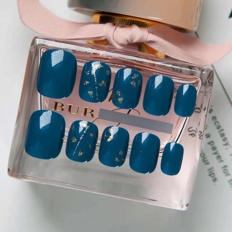 24 шт. съемные наклейки для ногтей серая синяя|Накладные ногти| |