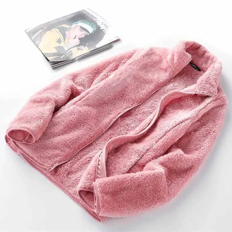 Куртка из флиса кораллового цвета для женщин осень-зима толстый двухсторонний