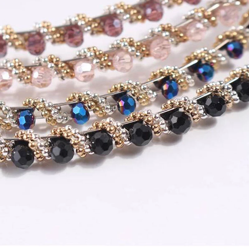 

1Pcs Crystal Beaded Hairbands For Women Hair Accessories Designer Thin Edge Hair Hoops Wedding Headband Metal Bridal Headwear