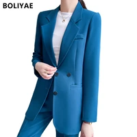 boliyae spring and autumn fashion temperament suits women business formal long sleeve blazer and pants office ladies work wear