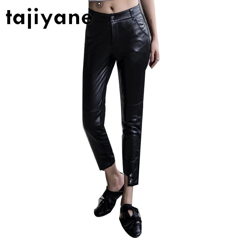 Tajiyane Pants for Women Genuine Leather Trousers Women's Real Sheepskin Pencil Pants High Waist Trousers Spodnie Damskie TN1300