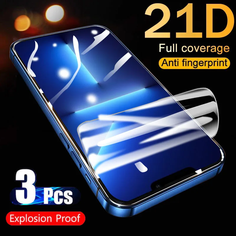 

3Pcs For iphone 13 Pro Max Protective Glass For iphone13 Pro Screen Protector 3D Hydrogel Film aiphone 13 Mini 13Pro Glass Armor