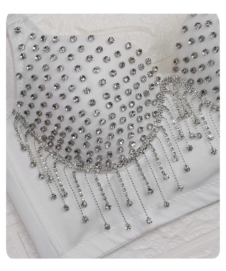 Beachapche Beading Tassel Night Club Cami Top Sexy Push Up Cropped To Wear Out Bra Female Corset Tops Women