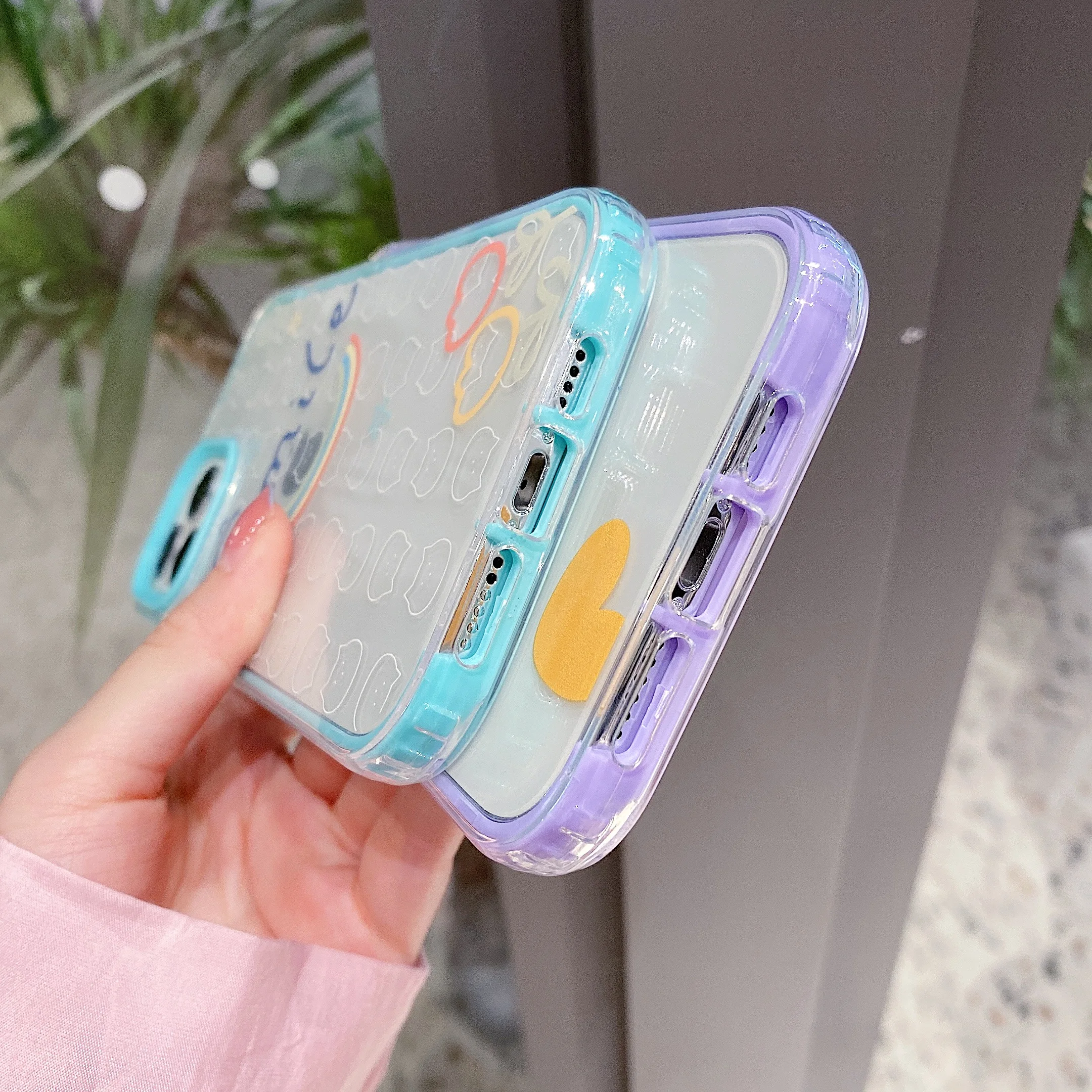 

Colorful love iPhone Protection case For iPhone 12 11pro Max 7 8 Plus x xr xs Max Luxury cute Smiling cat transparent back cover