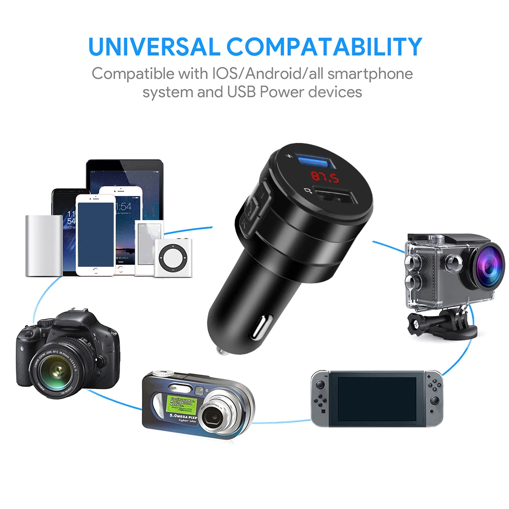 Car Bluetooth FM Transmitter Modulator 3.1A Dual USB Ports Charger Adapter MP3 Player Wireless Audio Receiver Handfree Kit | Автомобили и