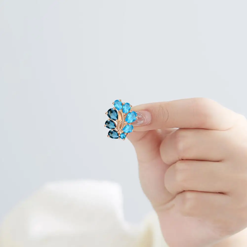 

ZEMIOR Fashion Blue Zircon Stud Earrings Water Drop Rose Gold Earrings For Women Korean Aesthetic Jewelry Wedding Gift Earings