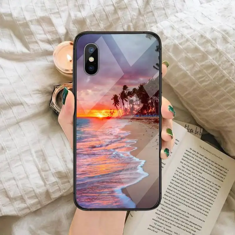 

Summer Beach Relax Starfish Ocean Sky Sun Phone Case Tempered glass For iphone 6 6S 7 8 plus X XS XR 11 12 mini PRO MAX