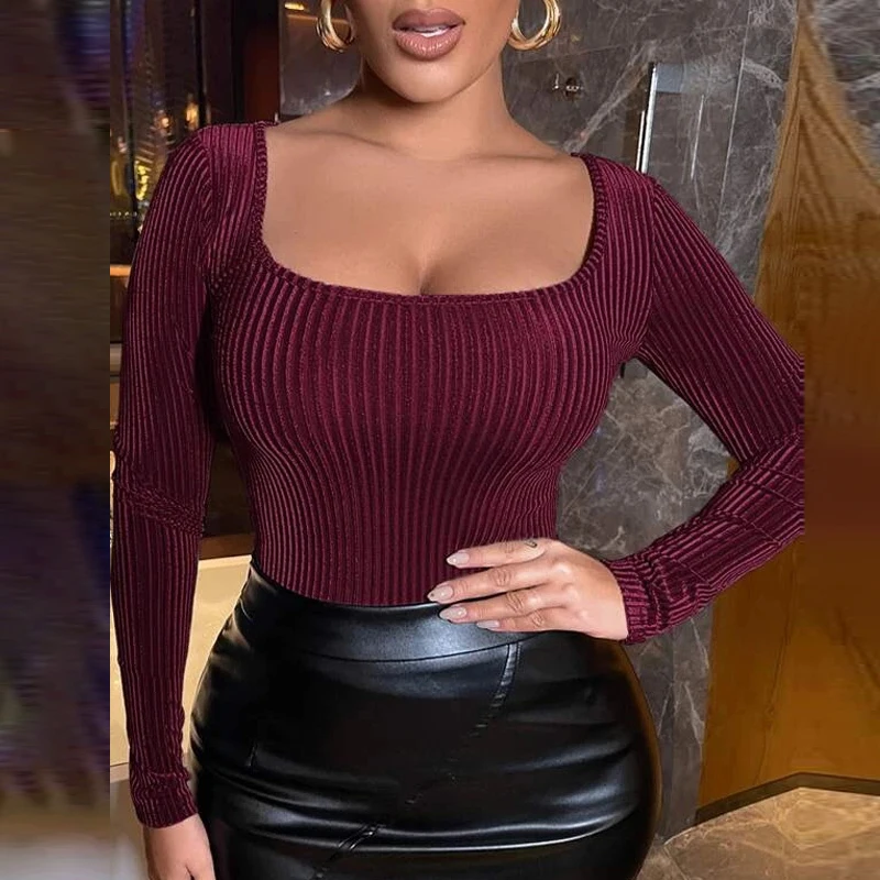 

Женская бархатная блузка в рубчик, с круглым вырезом