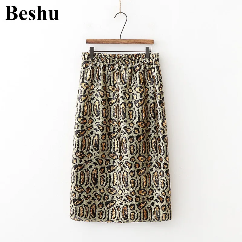 za 2019 fashion skirt women gold sequin leopard long straight elastic high waist elegant sexy party wear vestidos | Женская одежда