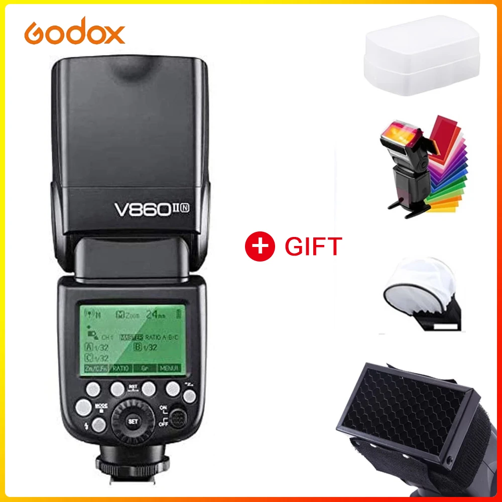 

Godox V860II-N 2,4G TTL литий-ионным Батарея Камера флэш-памяти совместимый для Nikon D800 D700 D7100 D7000 D5200 D5100 D810 D750 D850 D3200