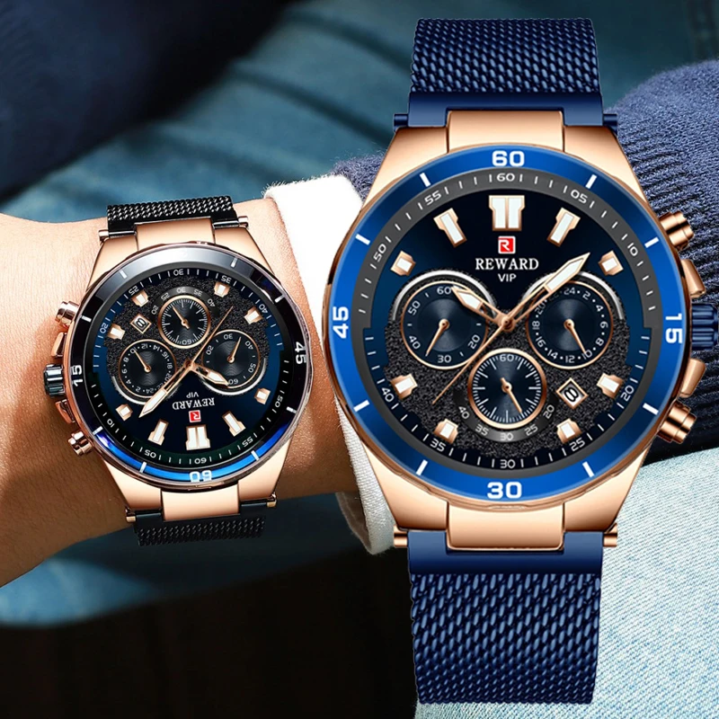 Мужские часы от ведущего бренда класса люкс с хронографом мужские синие