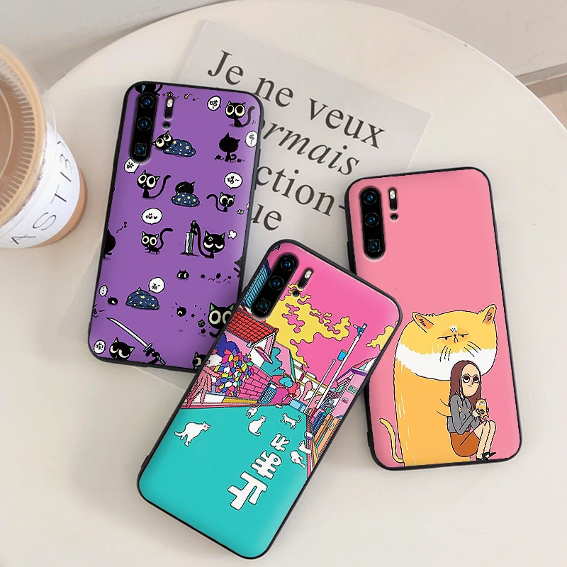 For huawei honor 8C NOTE 10 VIEW 20 7C 5.99IN 7X 8X 7A 9X Pro 8 9 lite Silicone Phone Case cat kawayi | Мобильные телефоны и