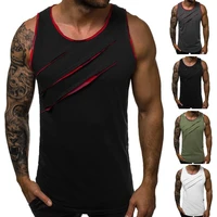 men summer stylish fashion solid color sleeveless ripped slim vest fitness bottoming top sleeveless bodybuilding sport tank top