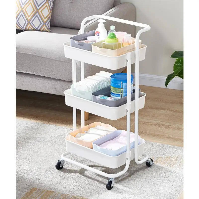 3 Tier Metal Storage Trolley Cart Kitchen Organizer Multi-function Movable Shelf Wheels Bathroom Accessories HWC | Мебель