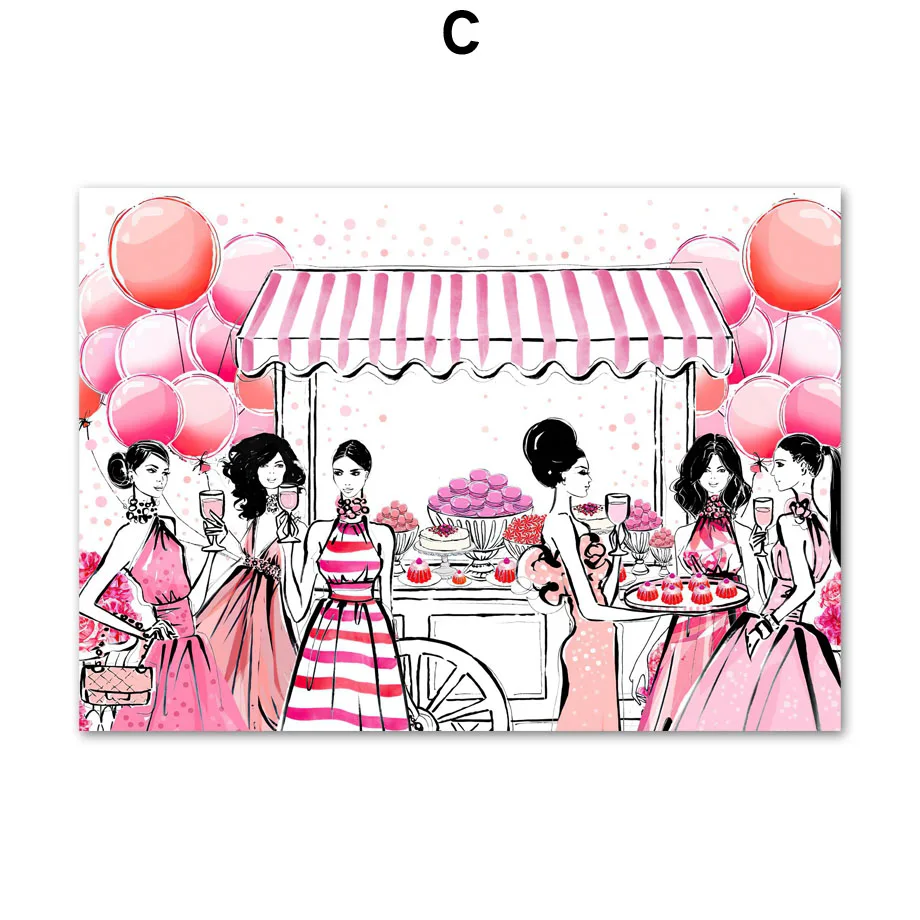 

Fashion Handbag Shopping Girl Party Coffee Home Art Canvas Painting Nordic Posters And Prints Wall Pictures For Salon Room Decor