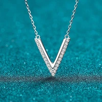 trendy real 0 19ct moissanite diamond v letter necklace women jewelry 100 925 sterling silver charm necklace anniversary gift