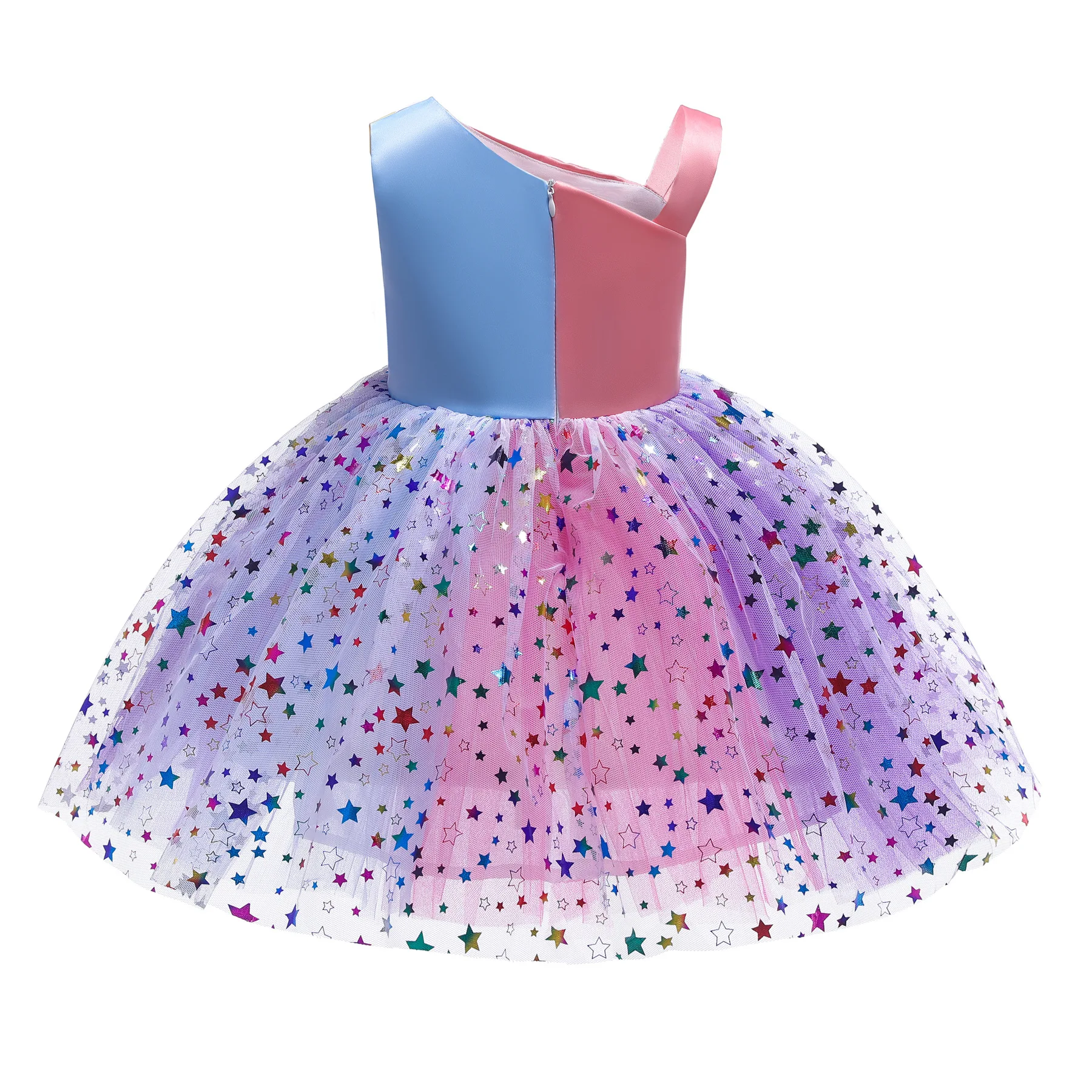 

rainbow color stars mesh princess dancing dress party birthday kids dress for girls children's clothing
