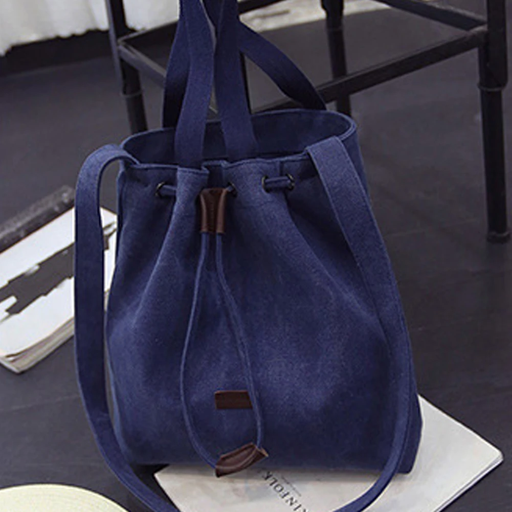 

2019 New Women Canvas Shoulder Bags Drawstring Handbag Bucket Tote Messenger Bags Purse Satchel Fashion Bags for Women