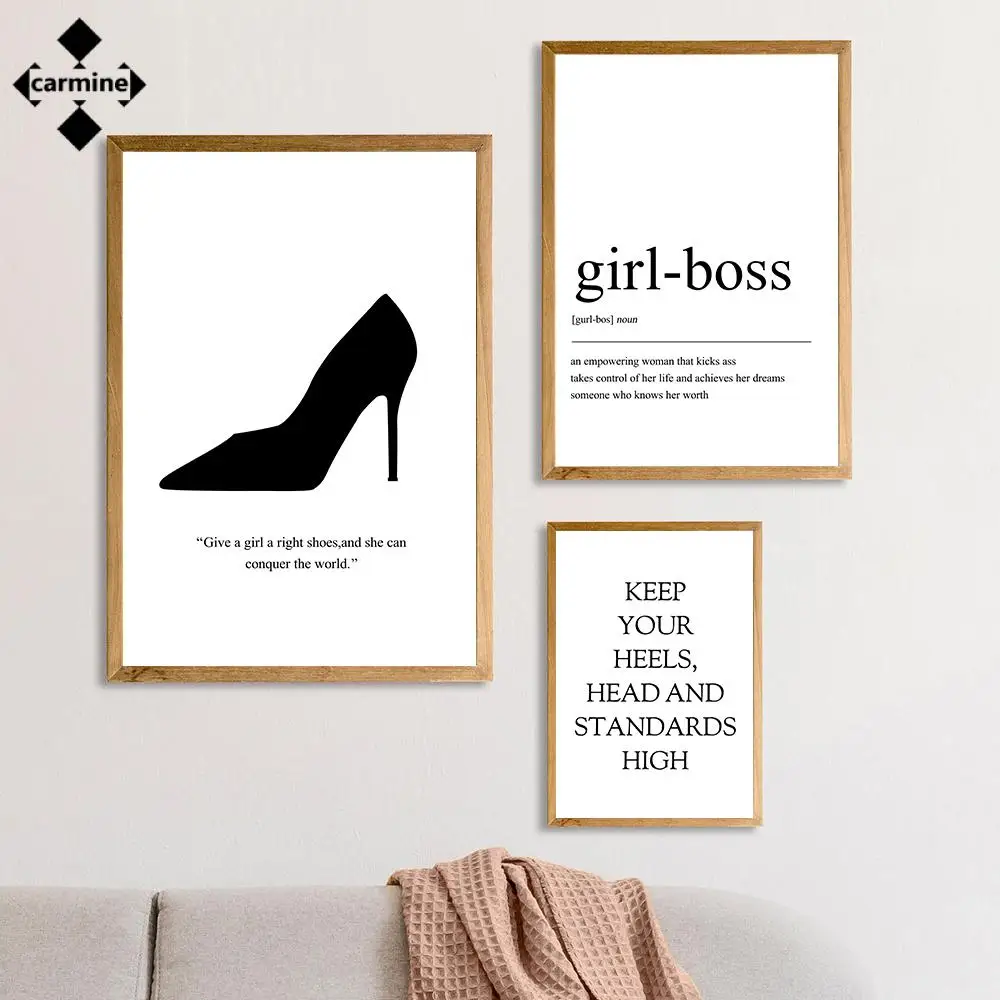 

Girl-Boss High Heel Canvas Wall Art Minimalist Black and White Printing Pictures Modern Style Poster and Print Living Room Decor