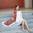 Женский ретро-шарф с бахромой и цветочным принтом, 135x135 см