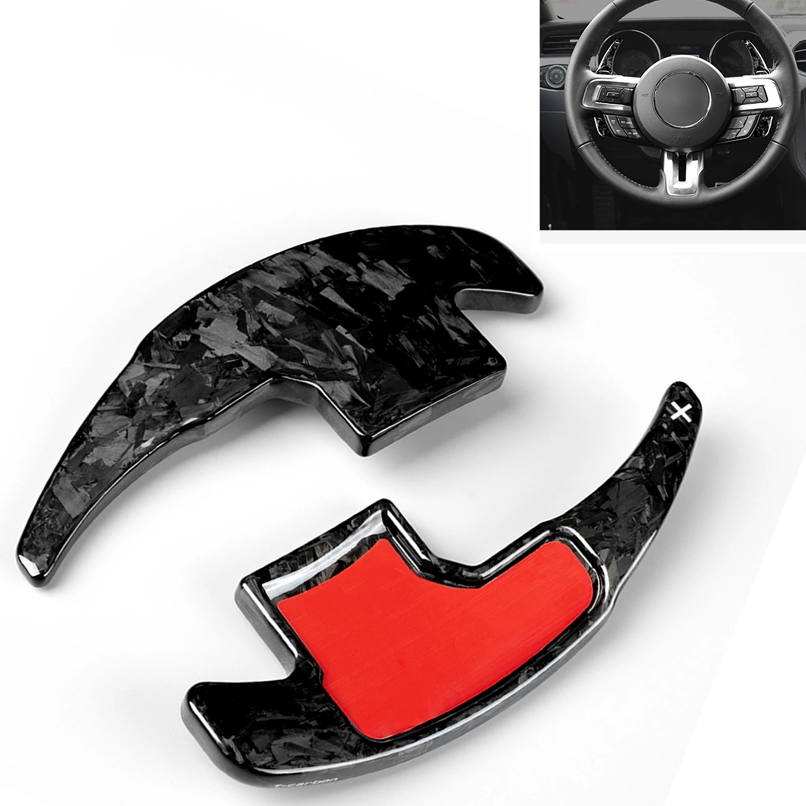 

For Ford Mustang 2015-2021 Forged Carbon Fiber Car Gear Steering Wheel Shifter Paddle Extension Cover Trim Shift Pad Decoration