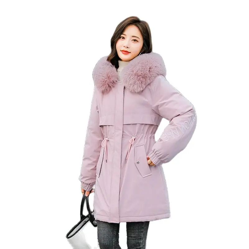 

Женское зимнее пальто с капюшоном и подкладкой из искусственного меха с большим карманом и вышивкой, теплое пальто средней длины, куртка-пуховик с хлопковой подкладкой, парки, пальто