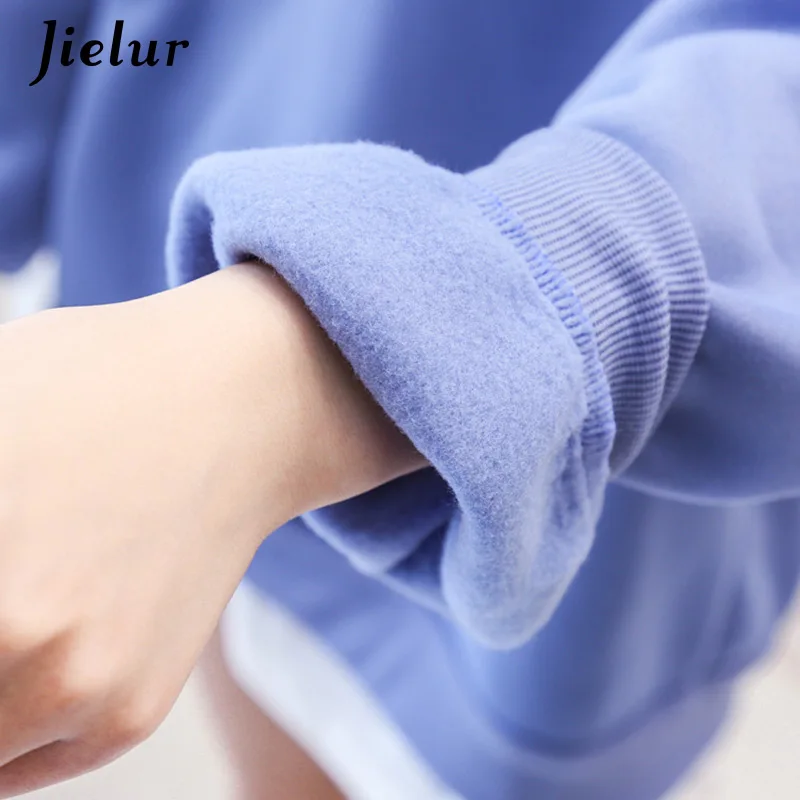 Jielur Hoodies Women Warm Autumn Winter New Fake Two Pieces Sweatshirt Loose Chic Korean Hoodie Femme Sudadera Mujer M-XXL | Женская