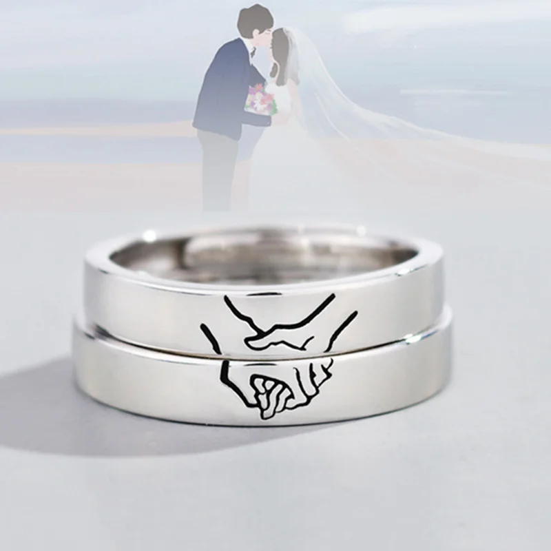 1 шт. 925 пробы серебряное романтическое держащее руки Открытое кольцо пара